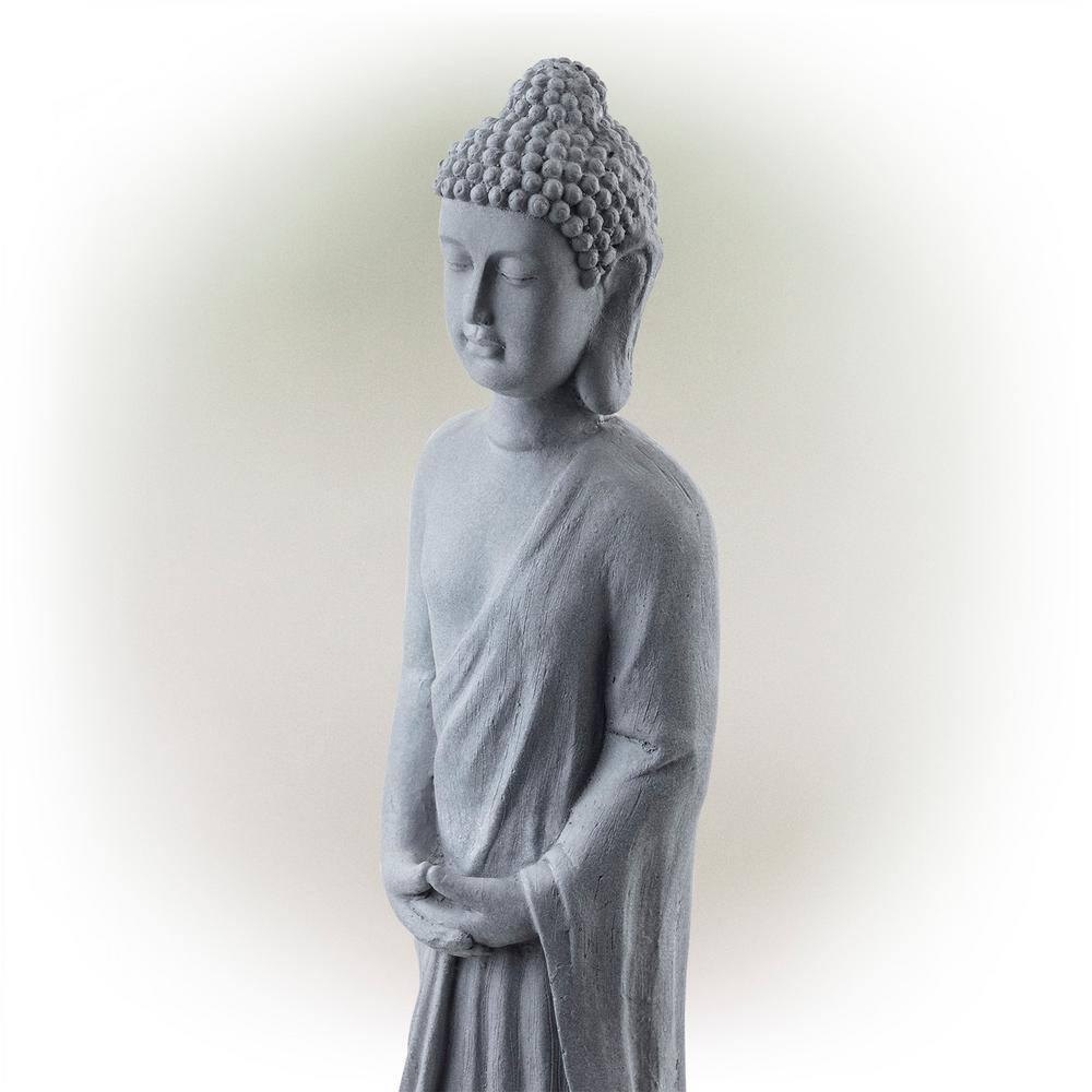 32" Magnesium Oxide Standing Buddha Statue Gray - Alpine Corporation: Outdoor Decor, Garden Accent