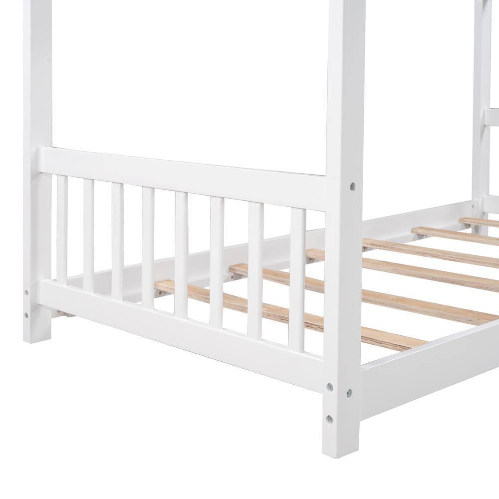 Harper & Bright Designs Twin House Bed for Kids, Floor Frame With Headboard and Footboard, Wooden Montessori Bed for Girls, Boys, White