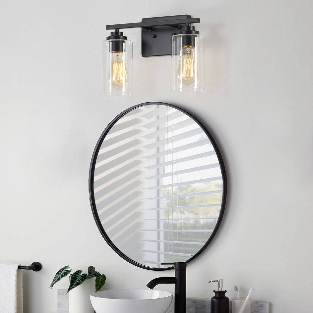 Kawoti  2-Light Dimmable Bathroom Vanity Light with Clear Glass Shade Black