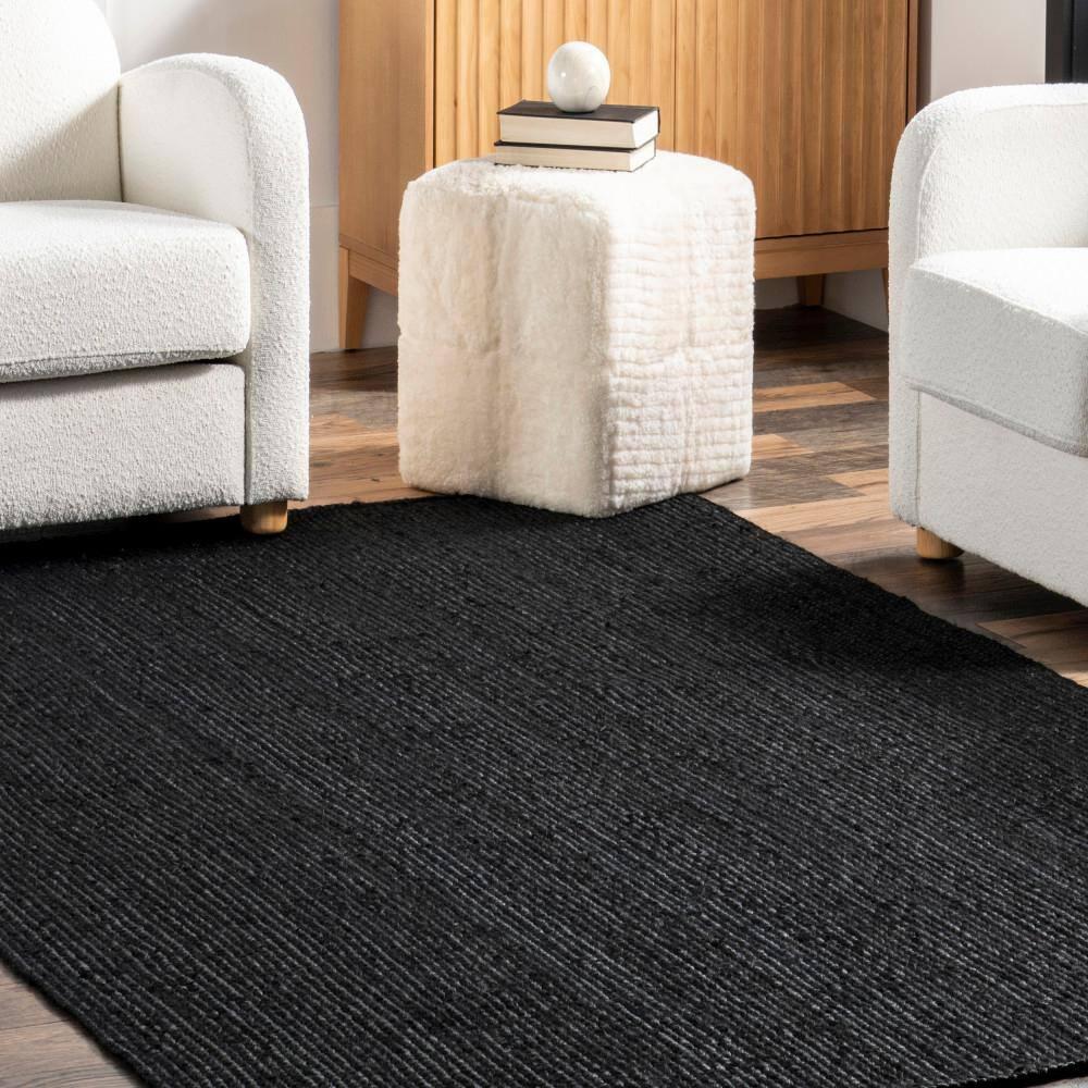 5'x8' Hand Woven Rigo Jute Area Rug Black - nuLOOM: Farmhouse Style, Low Pile, Rectangle, Indoor Use