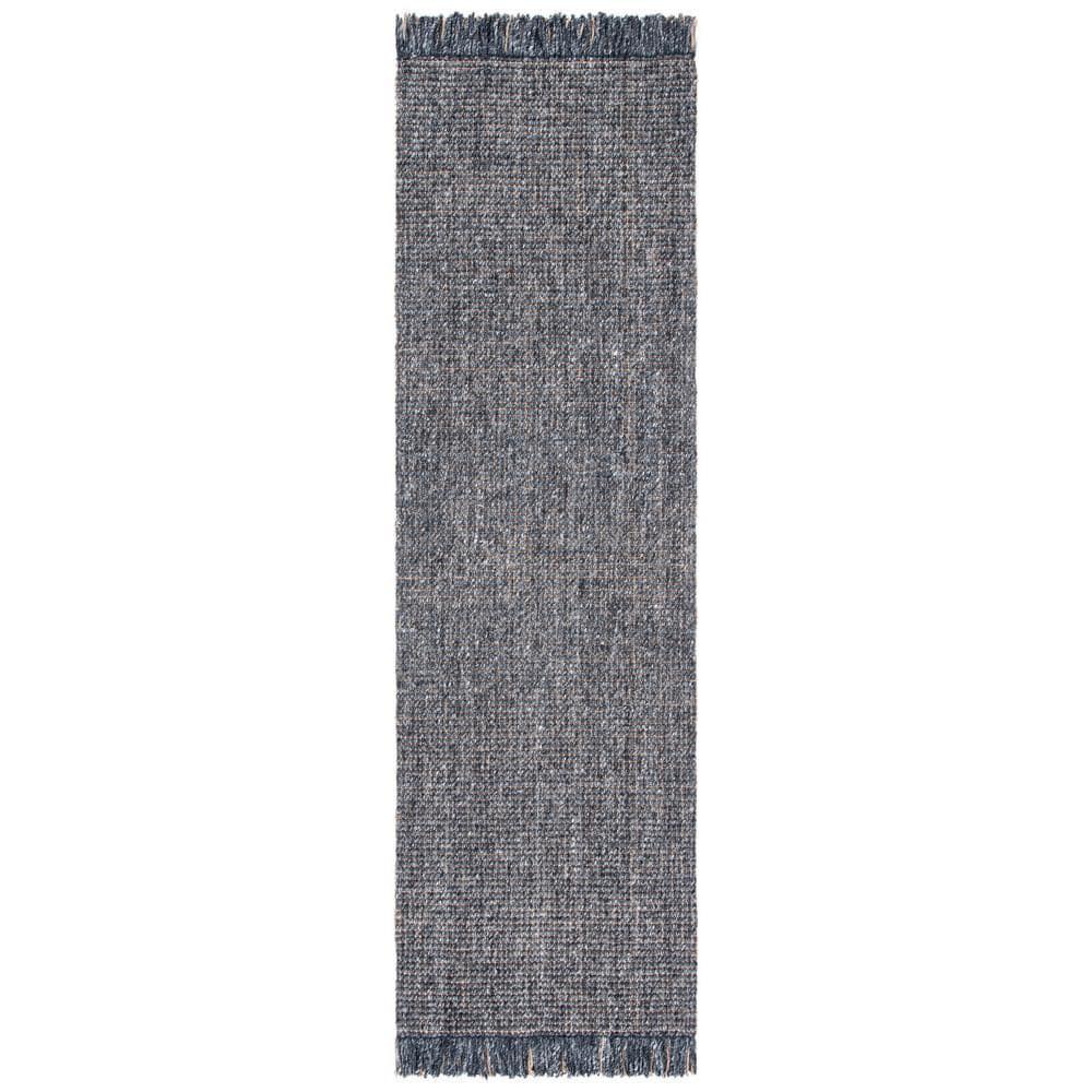 Handmade Charcoal and Natural Wool Runner Rug with Fringe