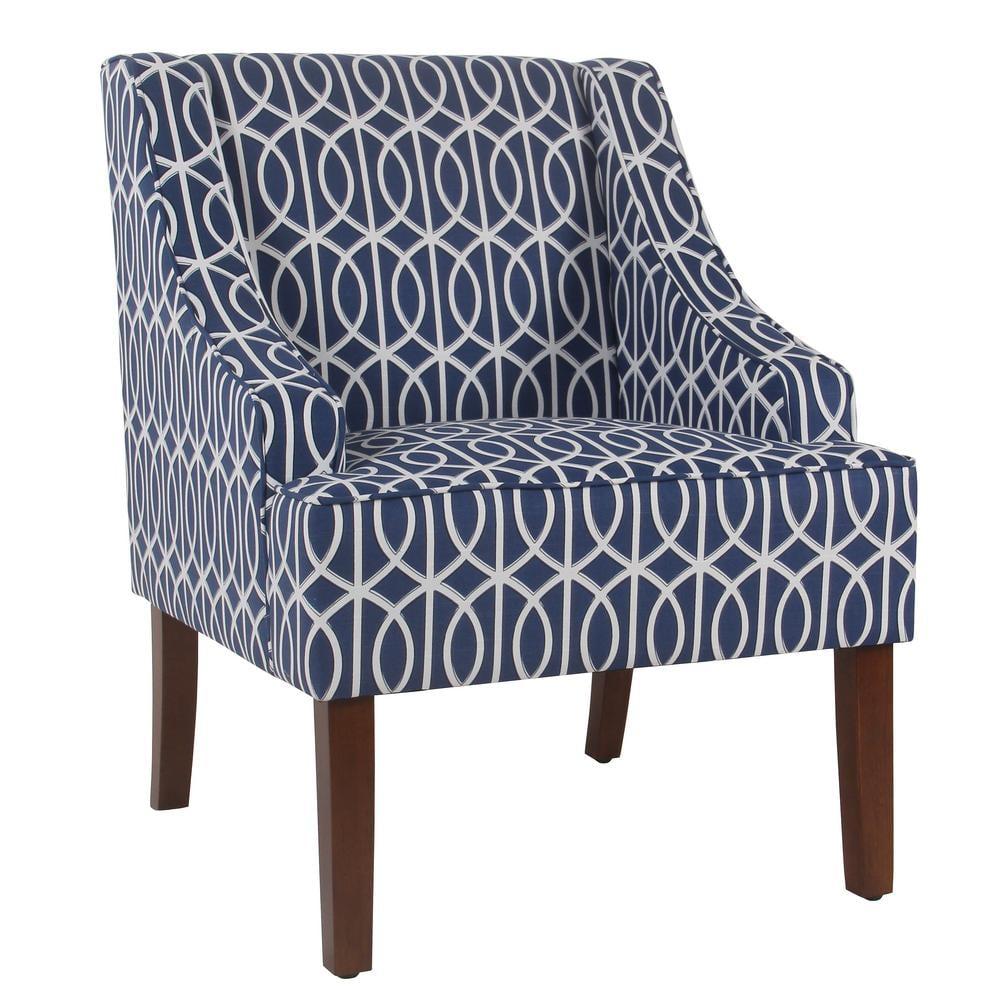 HomePop Classic Swoop Accent ArmChair - Cream and Blue Geometric