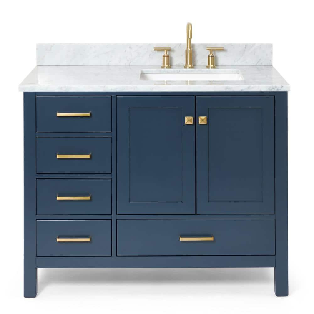 Midnight Blue Freestanding Vanity with Carrara Marble Top