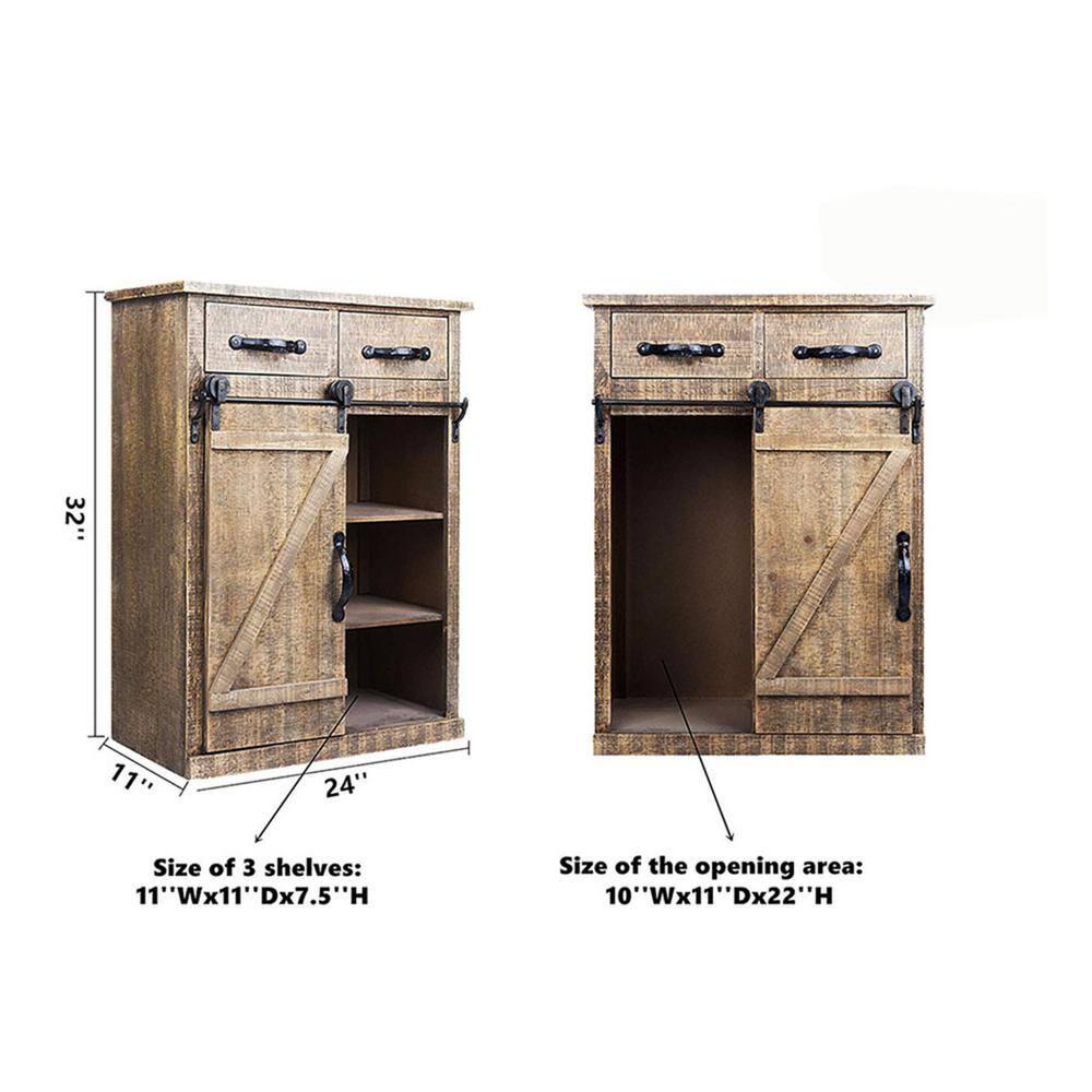 Parisloftinc Rustic Wood End Table with Sliding Barn Door Brown