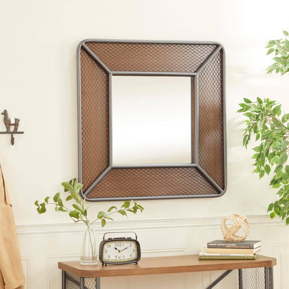 DecMode 32"W, 32"H Square Wall Mirror, Brown