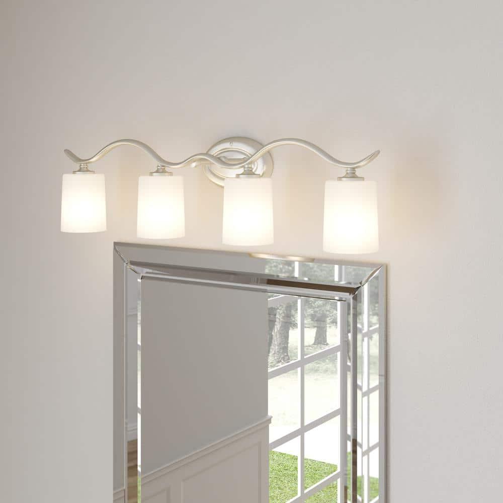 Progress Lighting Inspire 4-Light Wall Sconce, Brushed Nickel, Etched Glass Shades