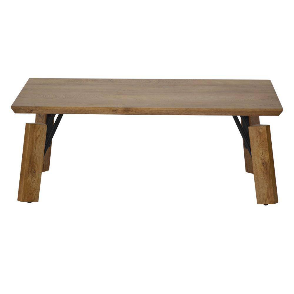 Rectangular Wooden Coffee Table with Block Legs, Natural Brown