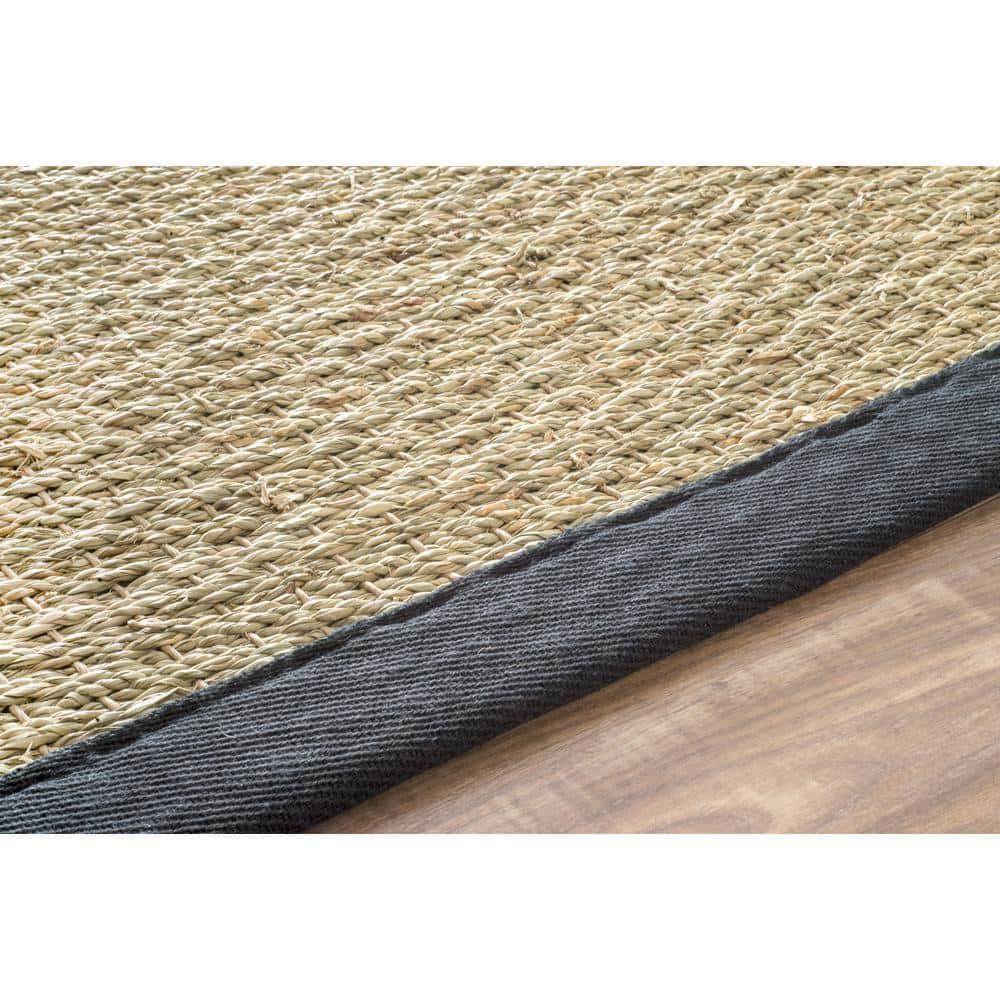 nuLOOM 3x5 Elijah Seagrass Area Rug, Black, Solid Farmhouse Style, Cotton Bordered, Basketweave, Natural Fiber, For Bedroom, Dining Room, Living Room, Hallway, Office, Kitchen, Entryway