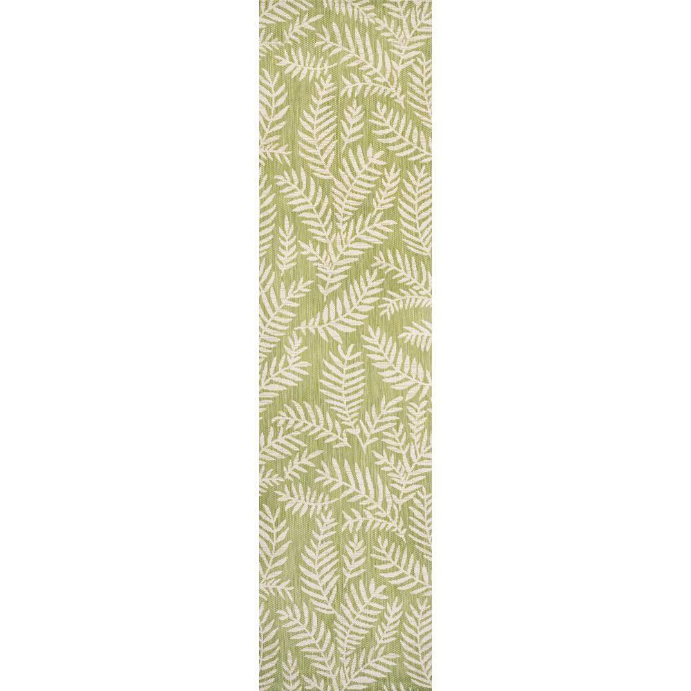 2' x 10' Nevis Palm Frond Indoor/Outdoor Runner Rug, Green/Cream - JONATHAN Y