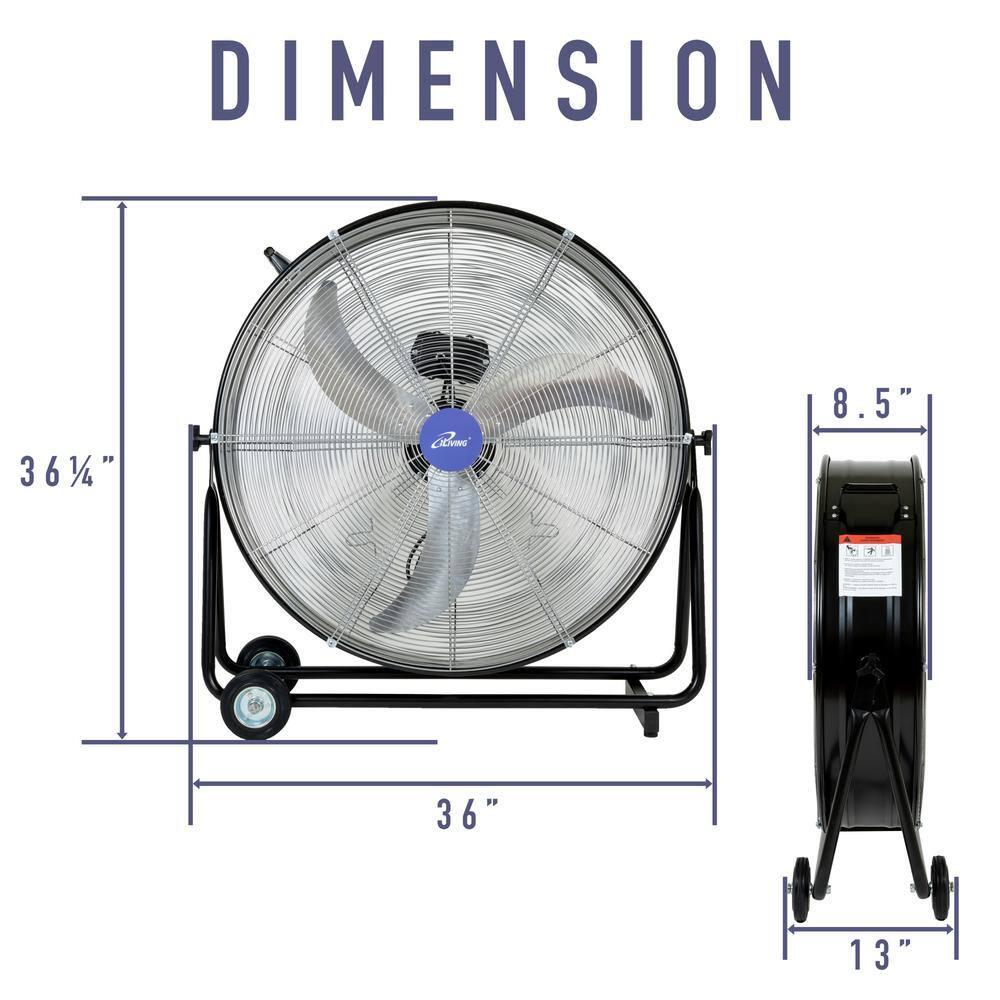 iLIVING 30 Inches High Velocity Drum Fan Industrial, Commercial, (Residential) Air Circulator for Garage, Shop, Patio, Barn, Greenhouse, Speed Control 8300CFM, UL Listed
