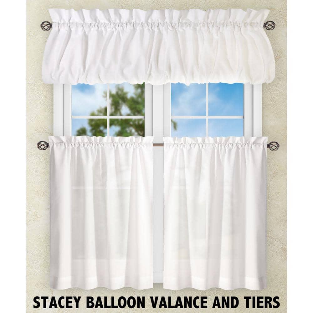 Ellis Stacey 1.5" Rod Pocket High Quality Fabric Solid Color Window Tailored Tier Pair 56"x24" White