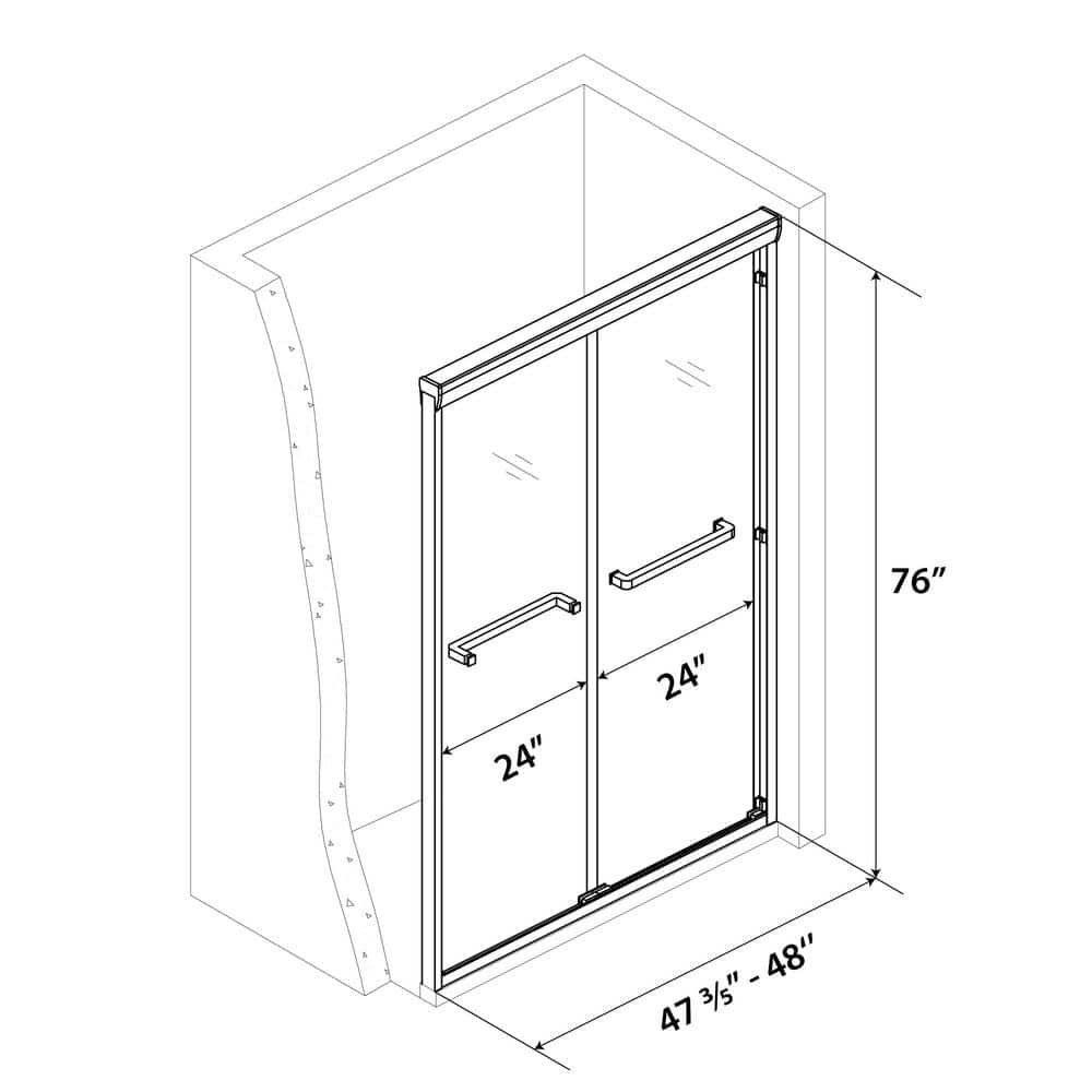 COUOKO 48" W X 76"H Semi-Frameless Shower Door Bypass Sliding Shower Enclosure, Brushed Nickel RD-CUK6A22-48SS
