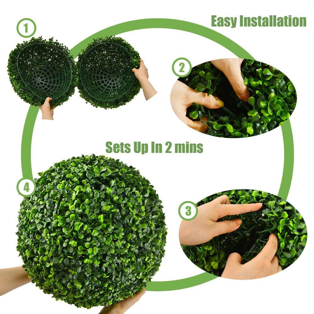 Costway 2 PCS 15.7'' Artificial Boxwood Topiary Balls UV Protected Indoor Outdoor