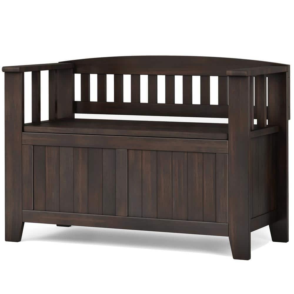 Simpli Home Acadian SOLID WOOD 36 inch Wide Transitional Small Entryway Storage Bench in Brunette Brown