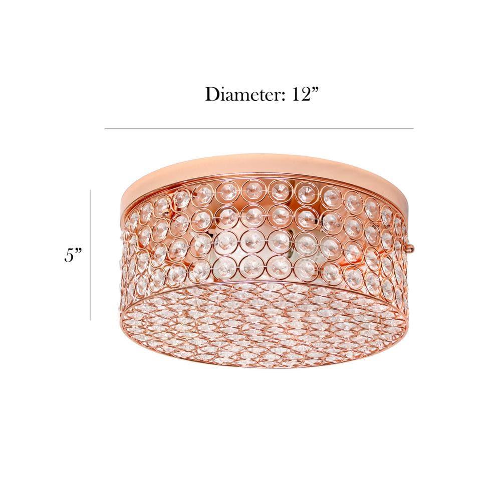 12" Elipse Crystal Flush Mount Ceiling Light, Rose Gold Base & Details - Elegant Designs: UL Listed, 60W
