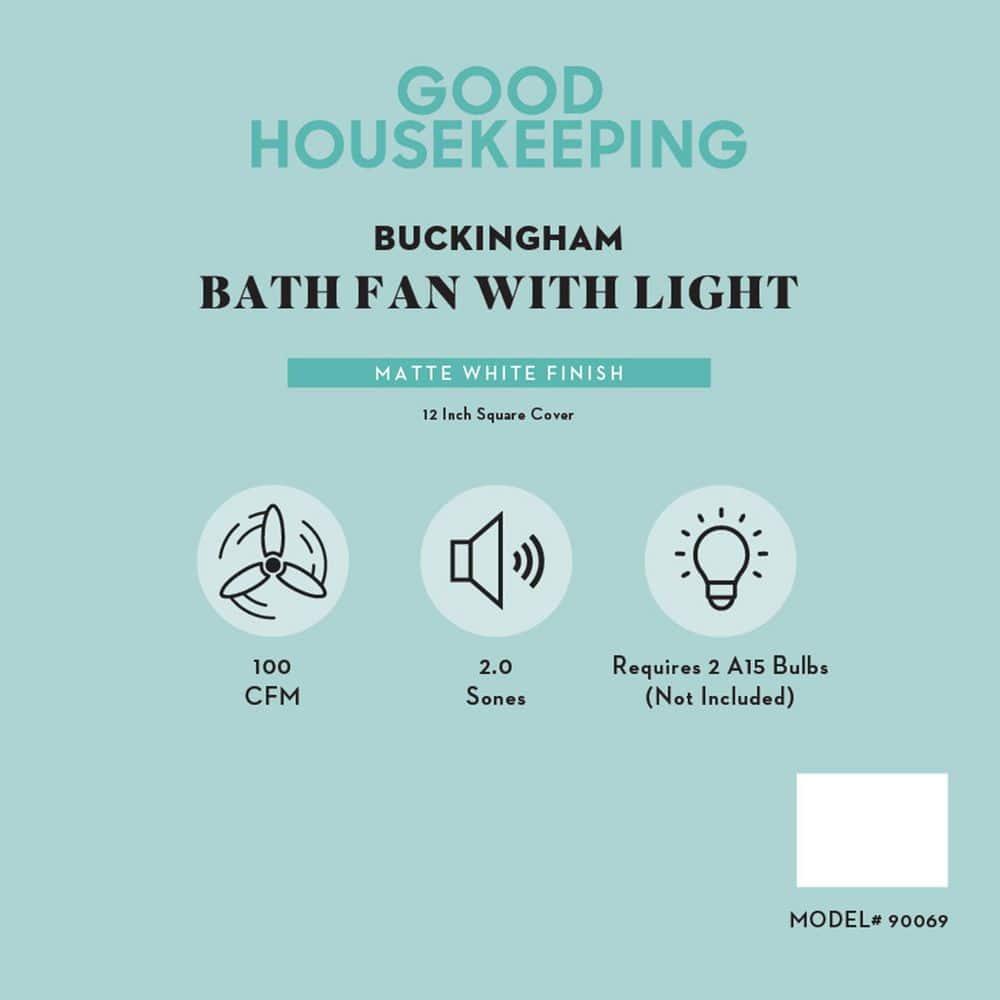 Buckingham 100 CFM 2.0 Sones Decorative Bathroom Ventilation Exhaust Fan with Light & Night-Light