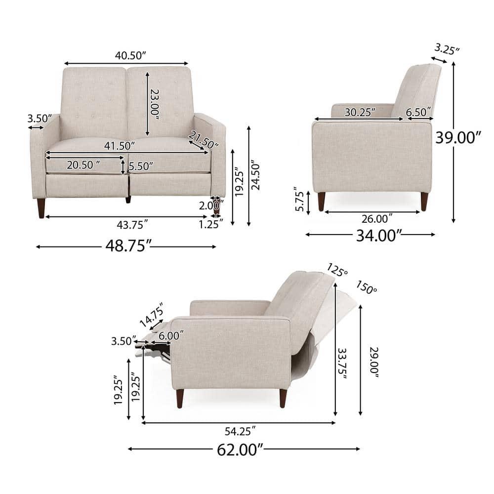 Noble House Craigue Fabric Tufted Loveseat Pushback Recliner, Beige