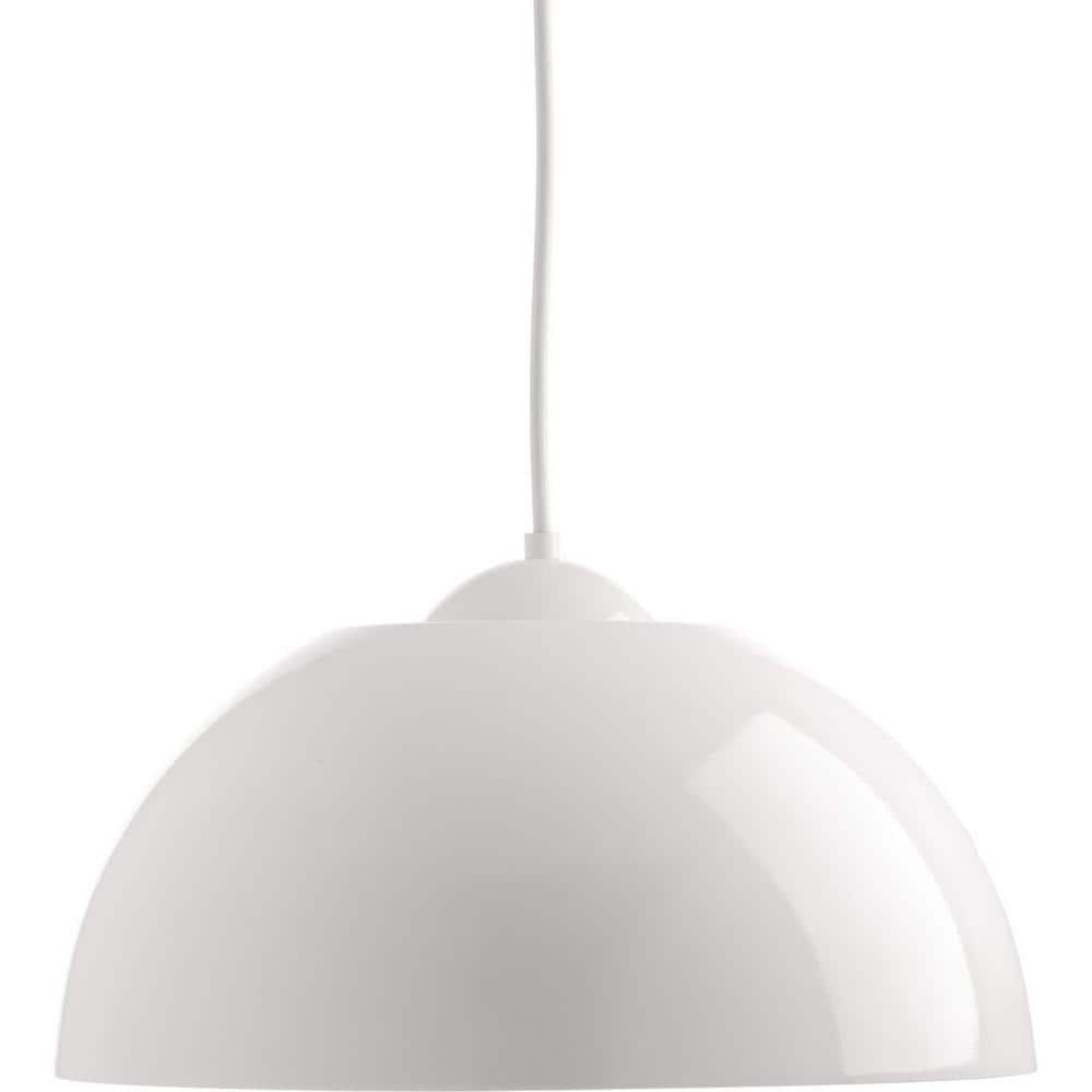 Progress Lighting Dome 1-Light LED Pendant, Satin Aluminum Finish, Painted Silver Interior, 3000K, 662 Lumens, Dry Rated