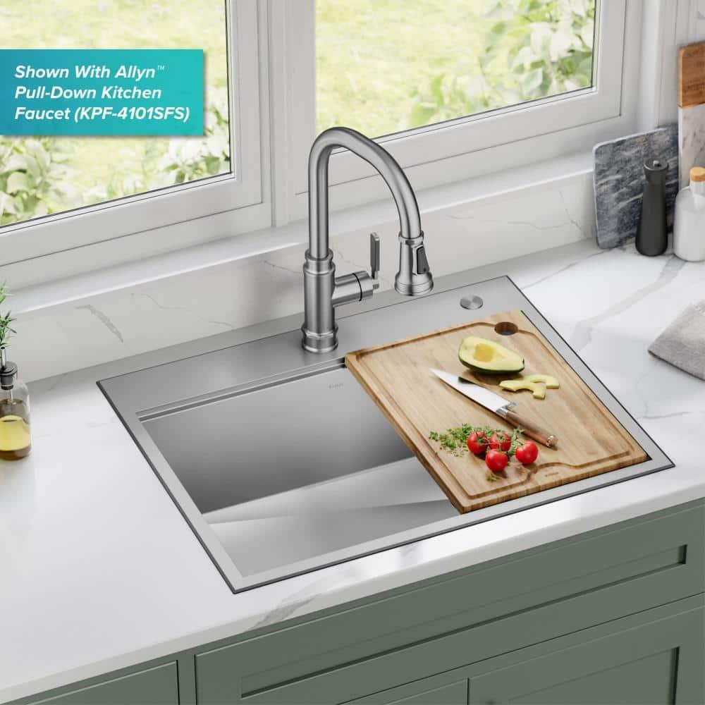 KRAUS Kore Drop-In Workstation 16 Gauge Stainless Steel Single Bowl Kitchen Sink with Accessories