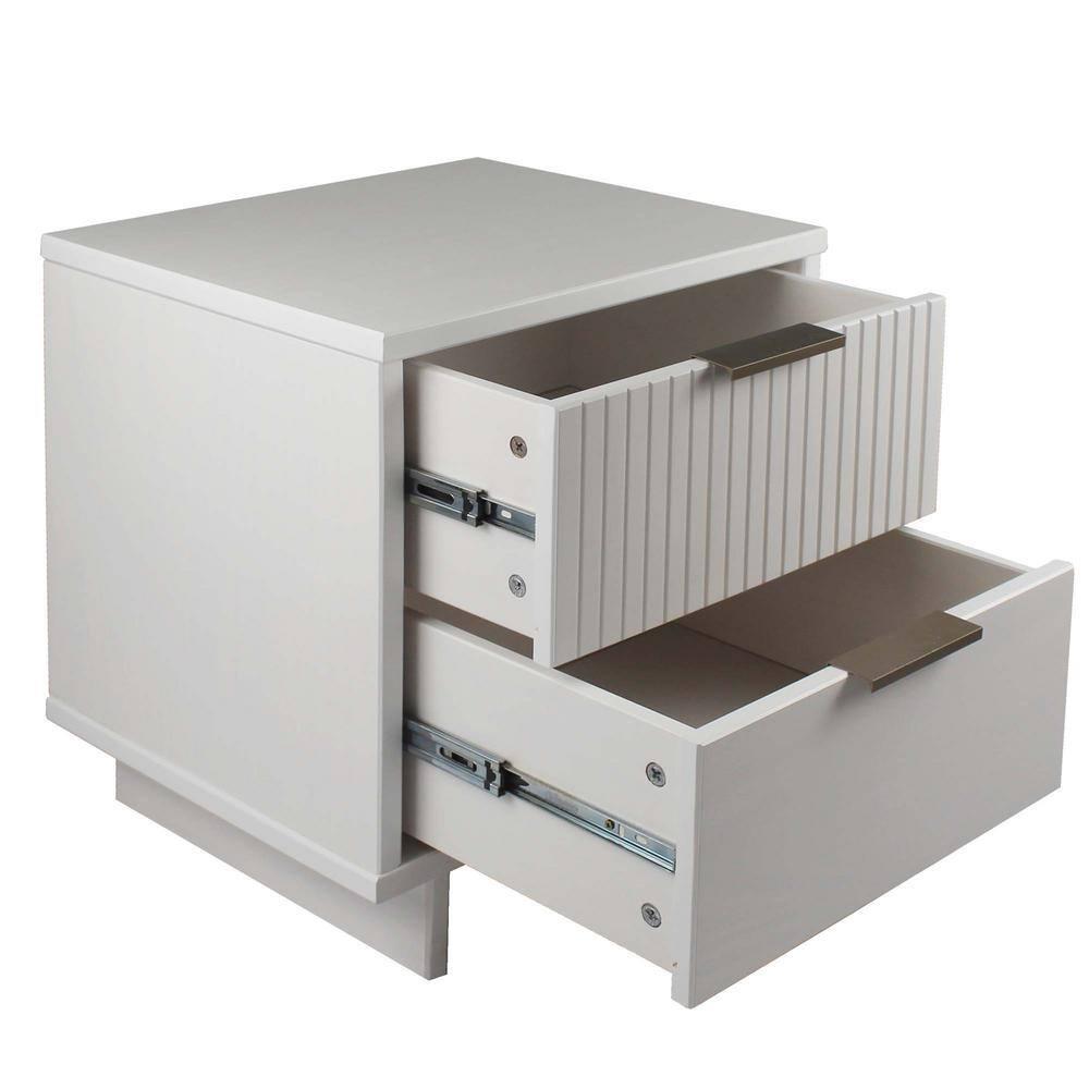 Manhattan Comfort Set of 2 Granville 2 Drawer Nightstands White: Modern Style, Pine Frame, Metal Glides, Includes Anti-Tip Hardware