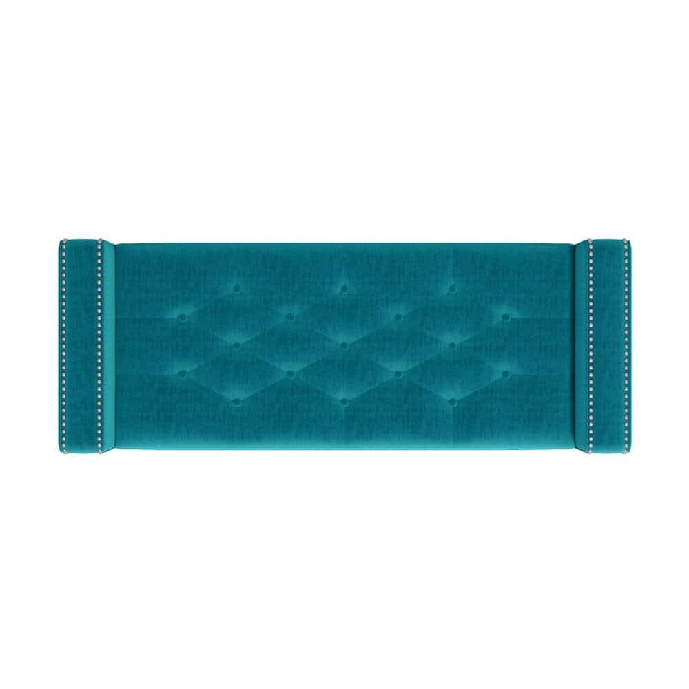Homesvale Cashman 52"W x 22.5" H Storage Bench Ottoman with Square Arms for Living Room, Bedroom, Entryway, Turquoise Blue Velvet