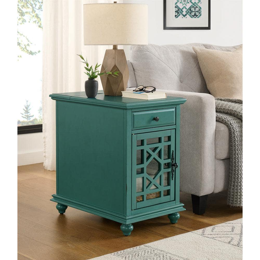 Elegant Chairside Table with Power Antique Teal Green - Martin Svensson Home