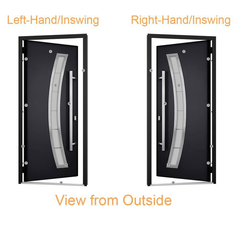 Front Exterior Prehung Steel Door / Ronex 0130 Grey / 2 Side and Top Exterior Window Sidelite / Entry Metal Modern Painted W14+36+14" x H80+16" Left hand Inswing