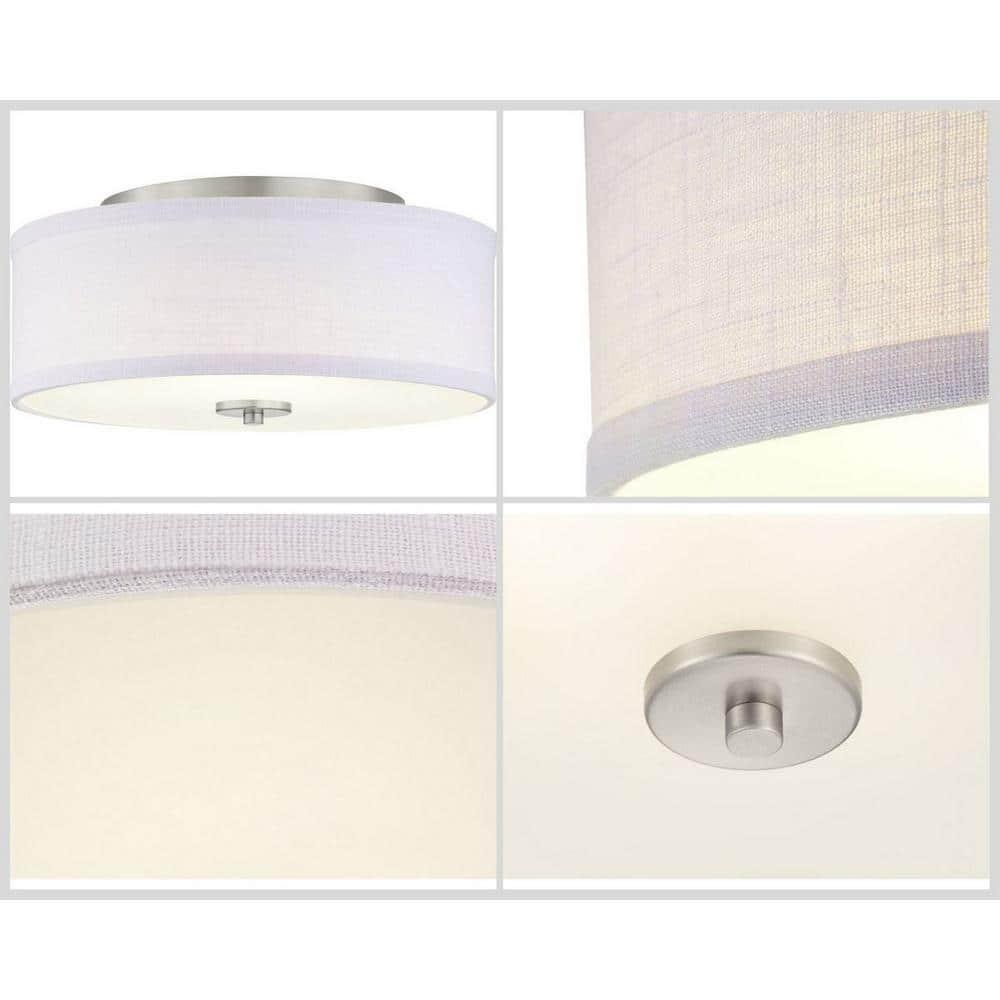 Progress Lighting Inspire Collection 1-Light LED Flush Mount in Brushed Nickel with Summer Linen Shade