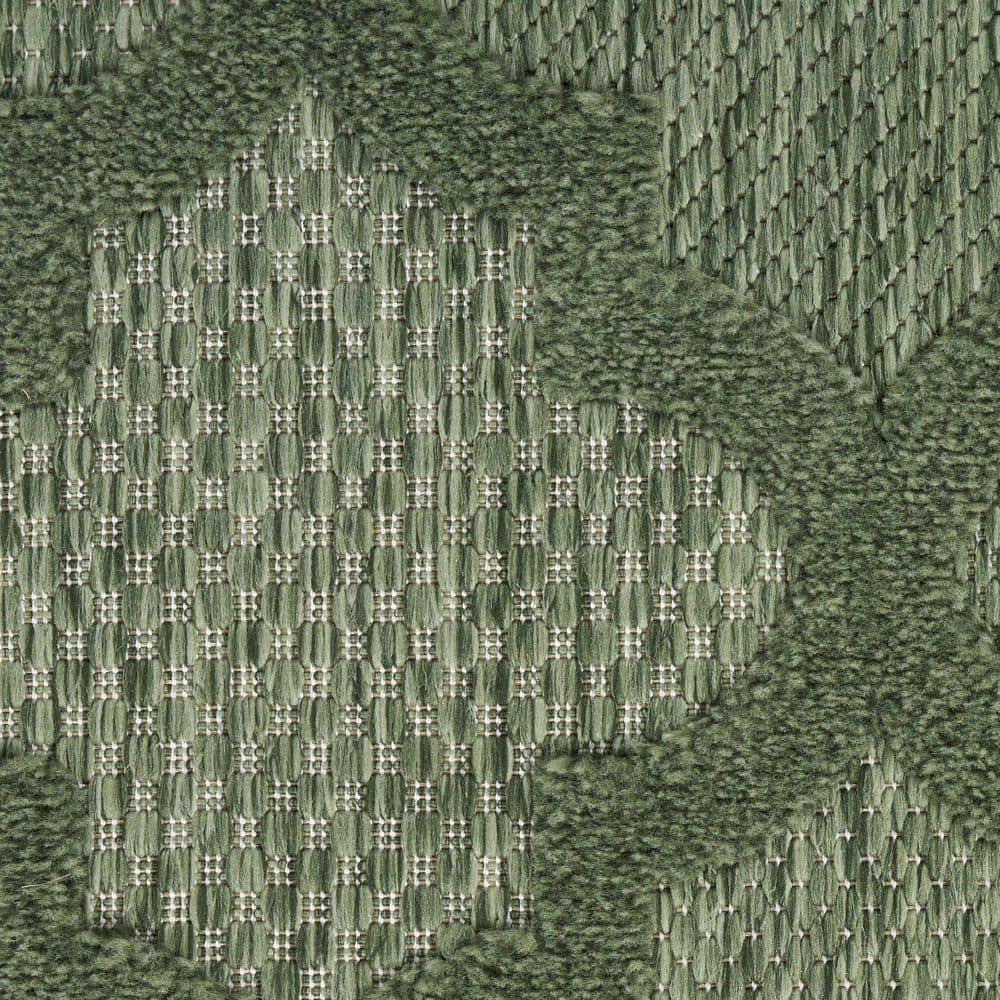Nourison Easy Care 2'2" x 7'6 Green Modern Flatweave Indoor/Outdoor Rug