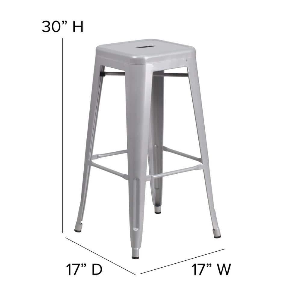 Flash Furniture Commercial Grade 30" High Backless Silver Metal Indoor-Outdoor Barstool with Square Seat