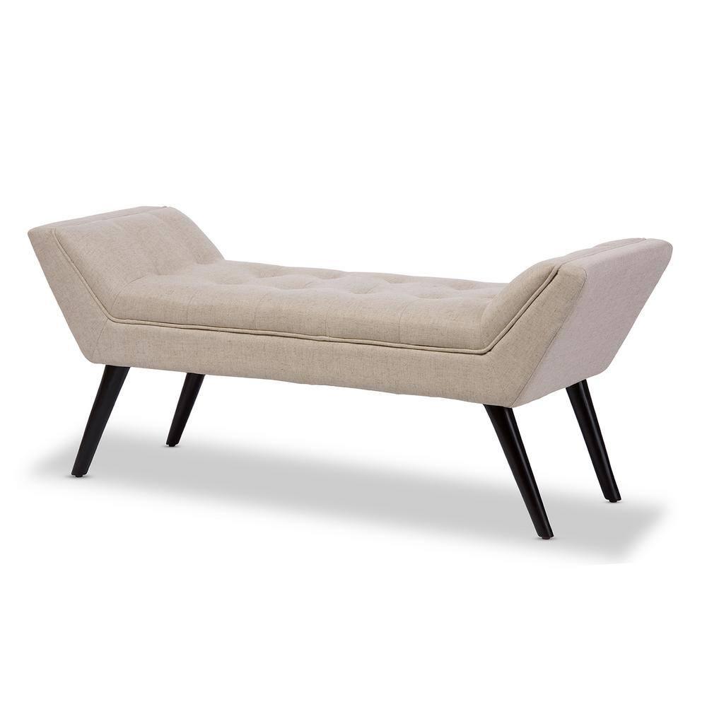 Tamblin Mid-Century Modern Retro Linen Fabric Upholstered Grid - Tufting 50" Bench - Beige - Baxton Studio: Plywood Frame, Polyester Upholstery