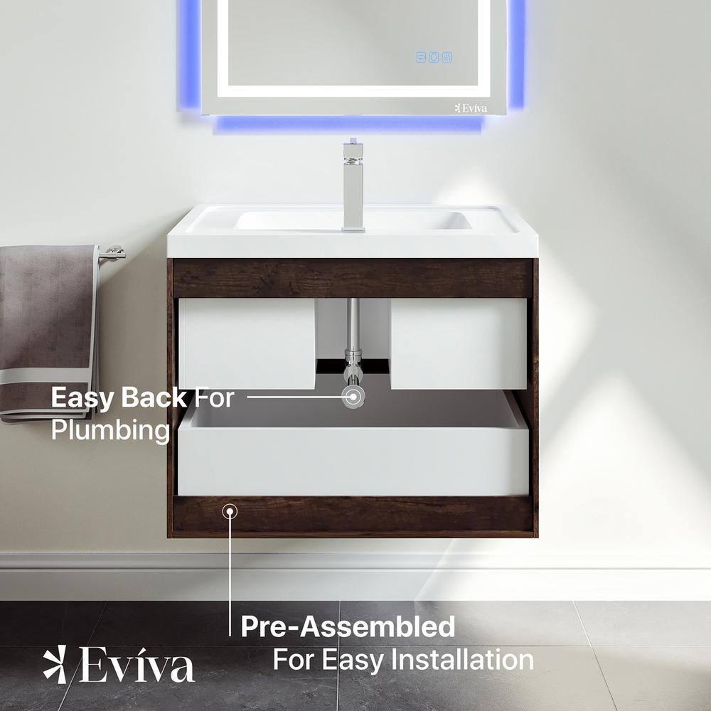 Eviva Smile 30" Rosewood Modern Bathroom Vanity Set with Integrated White Acrylic Sink