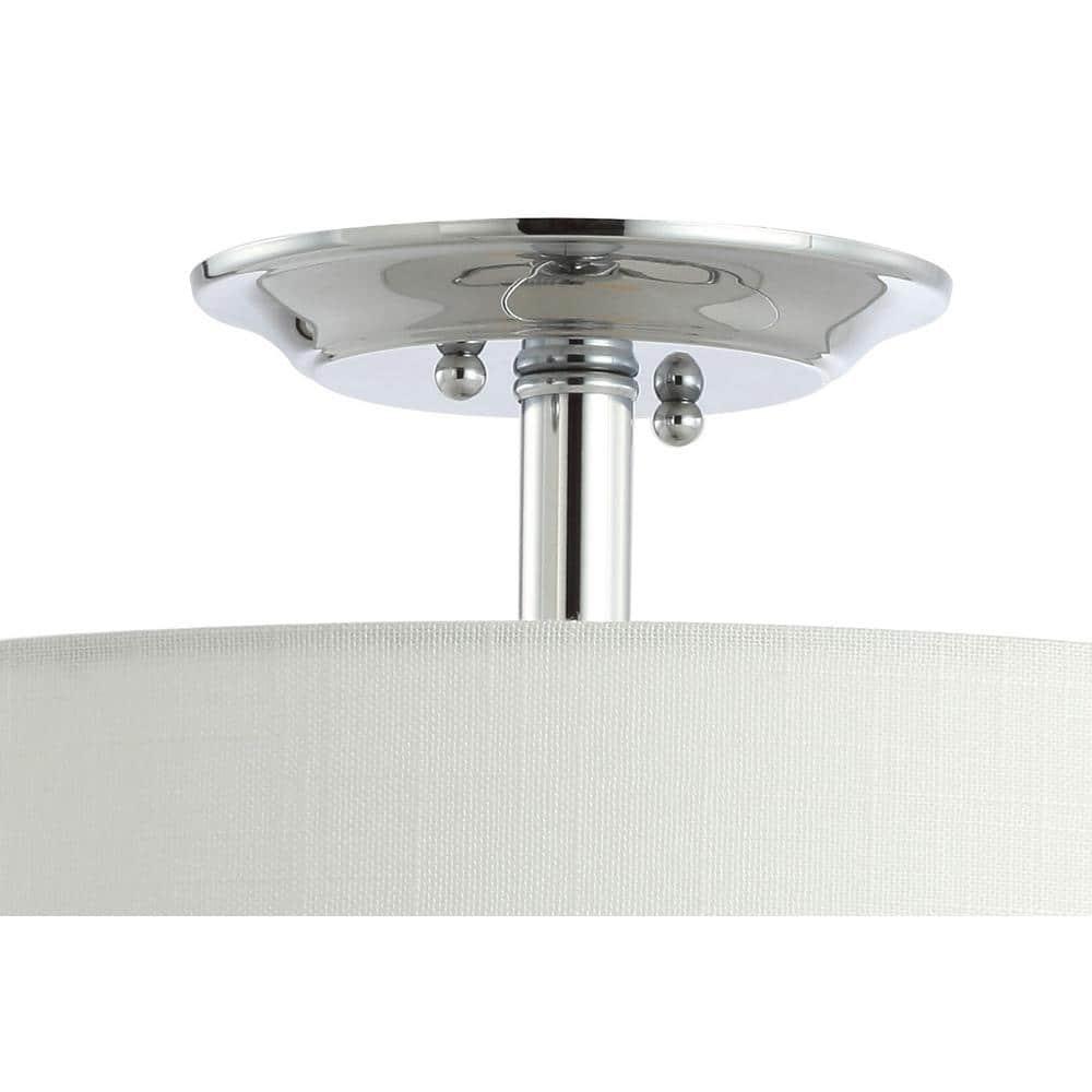 15" Marc Metal/Linen LED Semi-Flush Mount Chrome - JONATHAN Y: ETL Listed, 2-Light Fixture