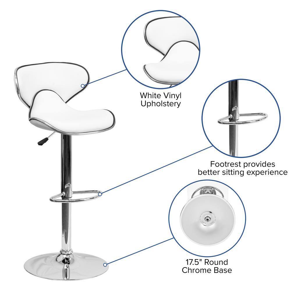 Flash Furniture Contemporary Cozy Mid-Back White Vinyl Adjustable Height Barstool with Chrome Base
