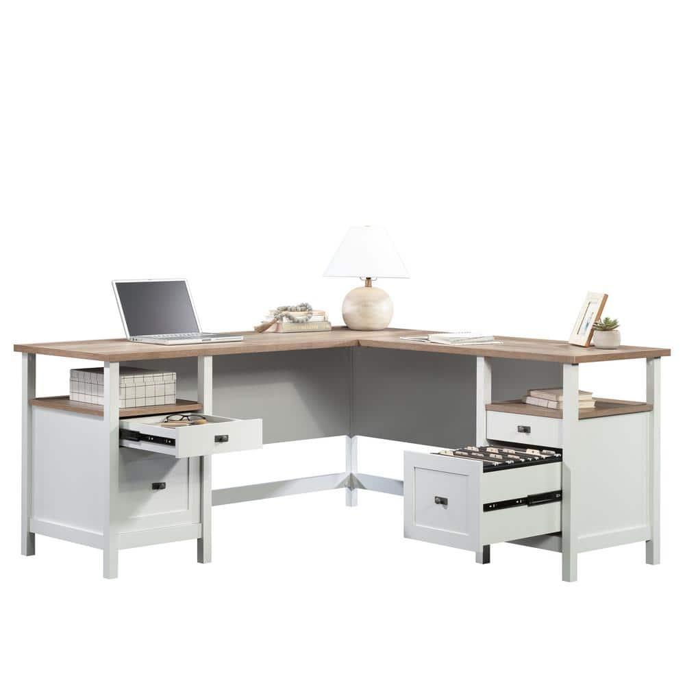 Sauder Cottage Road Engineered Wood L-Shaped Desk in White Finish