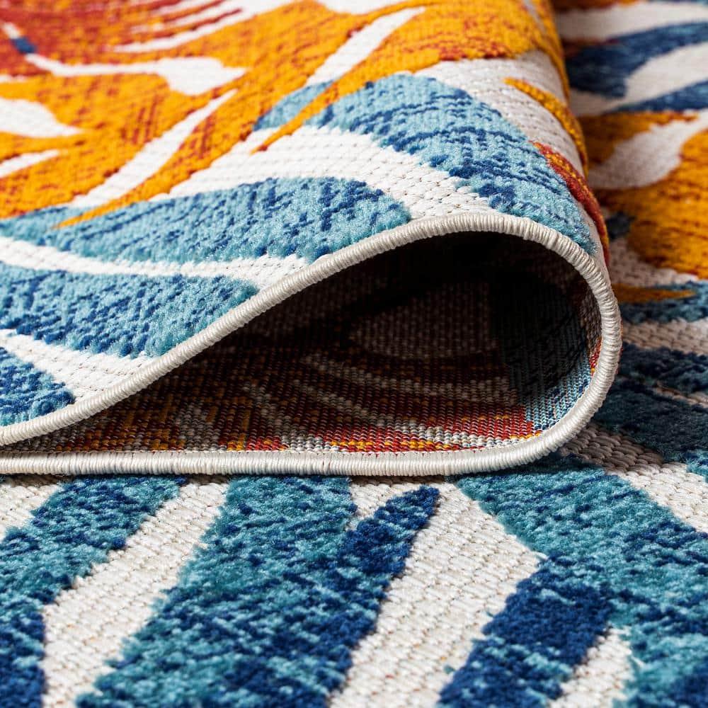 JONATHAN Y Tropics Palm Leaves Indoor/Outdoor Cream/Orange 5 ft. x 8 ft. Area Rug
