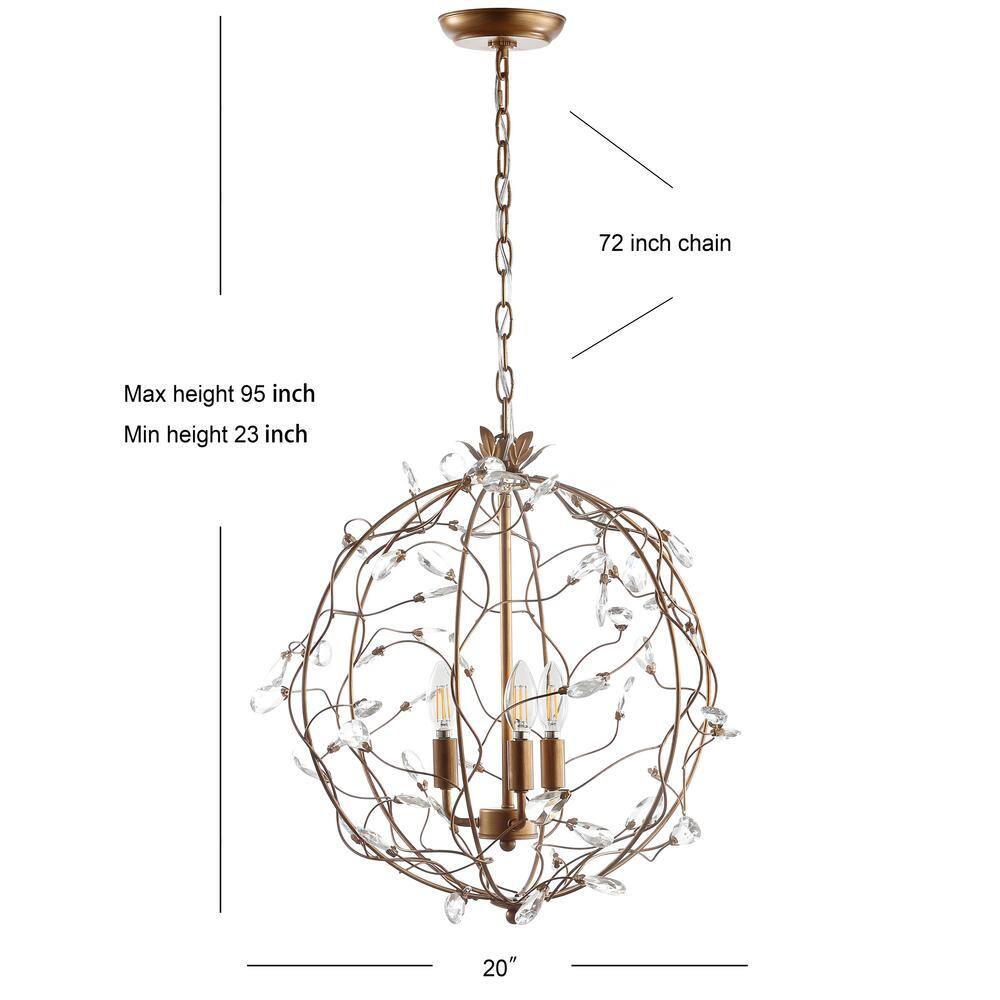 Isabelle 20" Adjustable Metal/Glass LED Pendant, Antique Gold