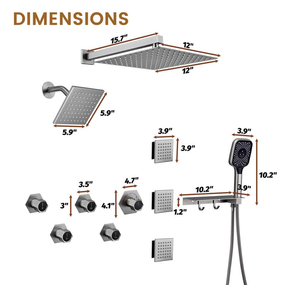 Brushed Nickel Large Dual Shower Head System with Handheld and Body Jets