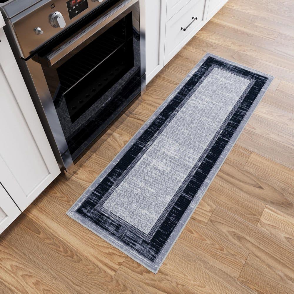 Non-Slip Bordered Area Rug For Living Room, Hallway Runner, Entryway Rug