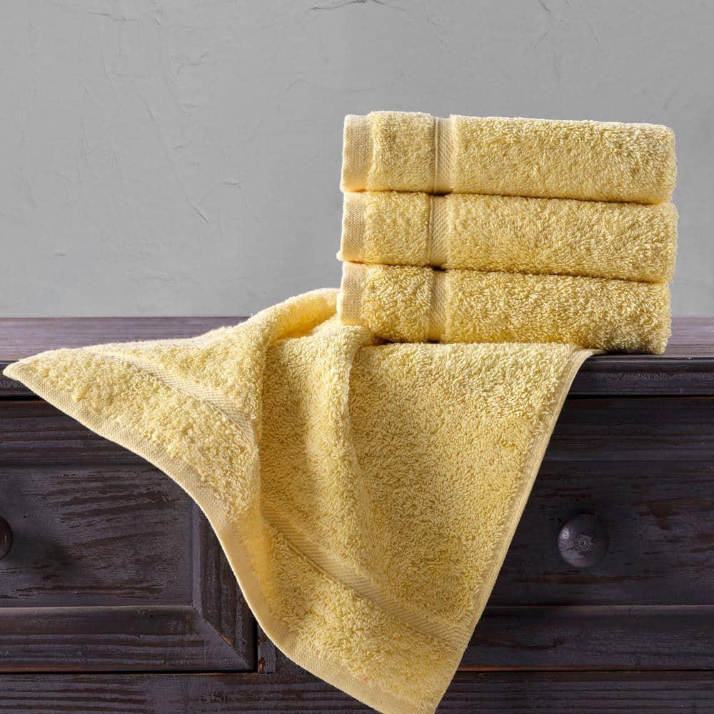 Hawmam Linen Yellow Face Washcloths, Set of 4, 13' x 13', Premium Luxury 100% Turkish Cotton, 600 GSM, Soft Hotel Quality Yellow Towels Bathroom Sets, Versatile For Kitchen, Hand, Cleaning