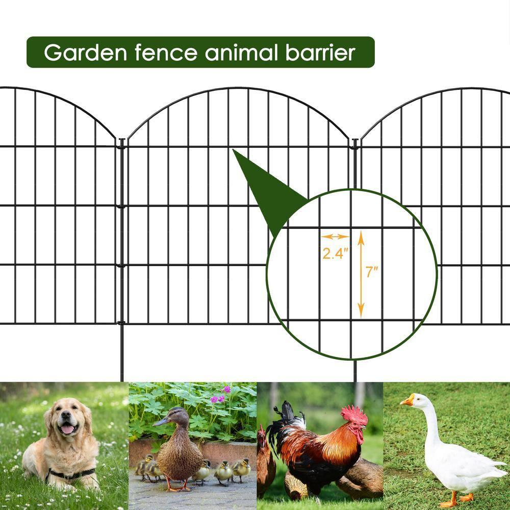 Metal Garden Fence 28in (H) X 11.7ft (L), 5 Panels + 6 Stakes Rustproof Border Fence Animal Barrier for Dog, No Dig Garden Fencing for Yard Flower Bed Patio Outdoor, CTW2828 Black