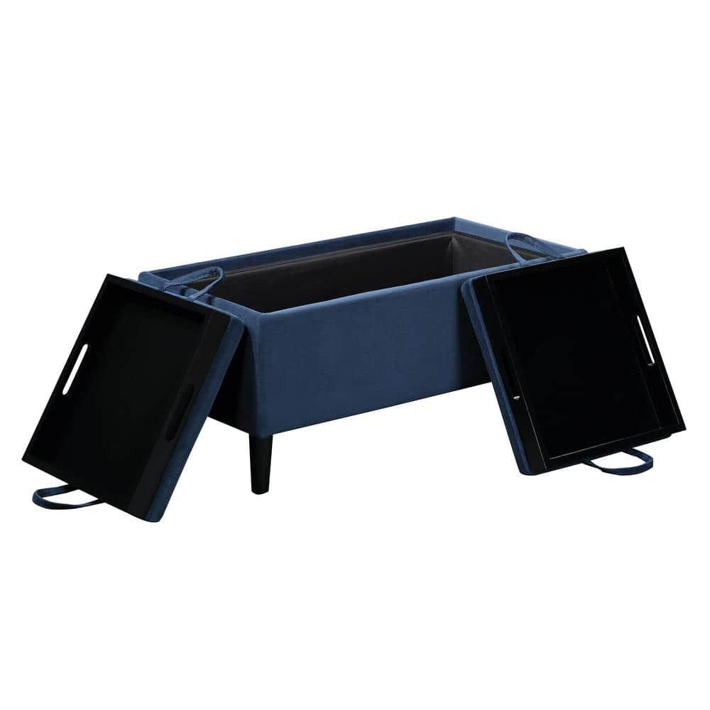 Convenience Concepts Designs4Comfort Magnolia Storage Ottoman with Reversible Trays, Dark Blue Corduroy