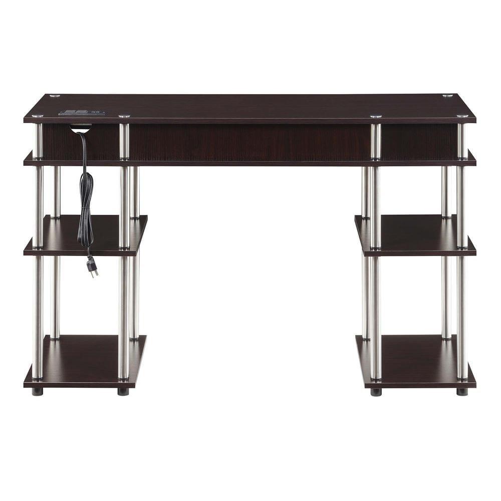 Adult, Designs2Go No Tools 30 inches Tall Student Desk with Charging Station and Shelves, Espresso
