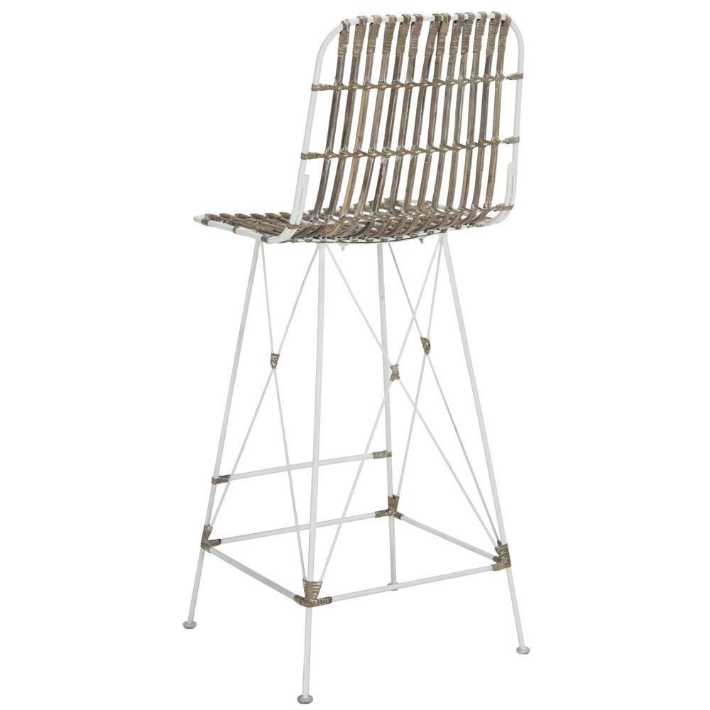 Minerva Wicker Bar Stool (Set of 2) - WIK6508 - White/White - Safavieh