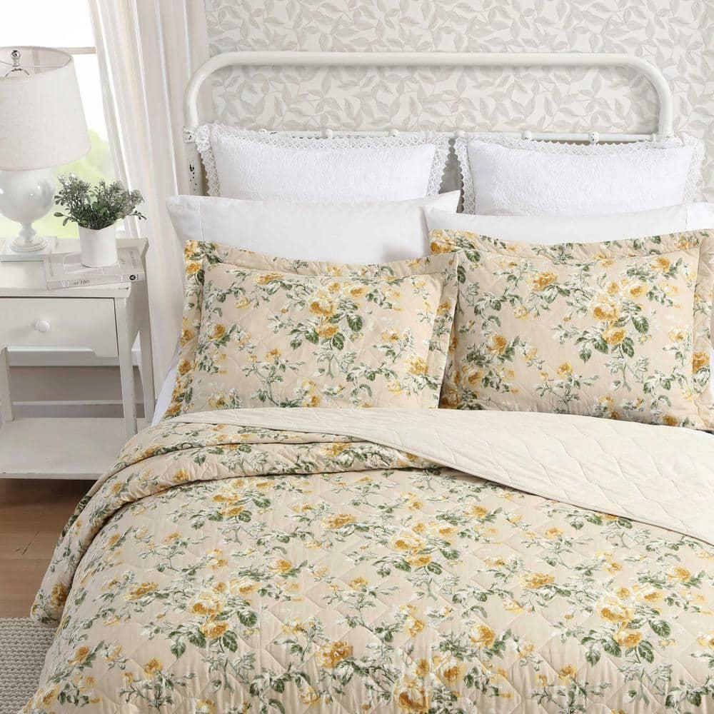 Laura Ashley Laura Ashley Roses Cotton Reversible Gold Quilt Set