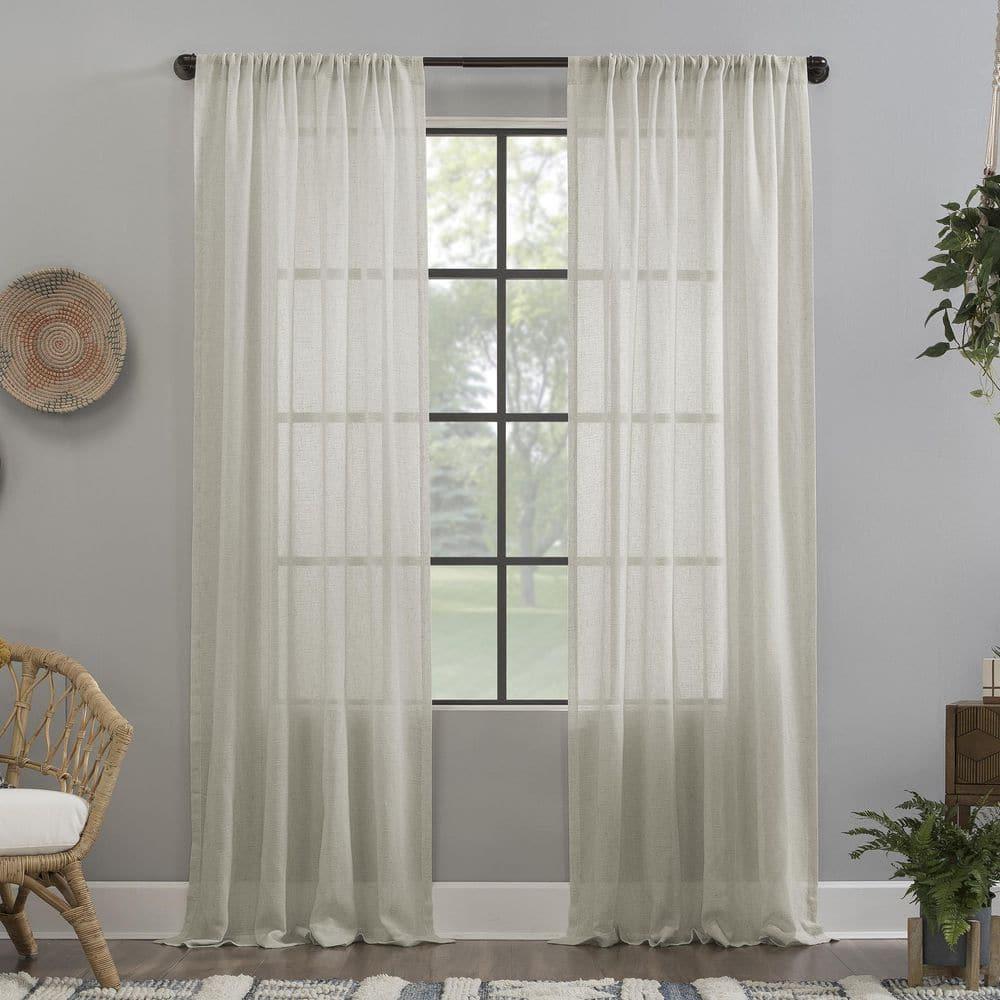 96"x52" Crushed Texture Anti-Dust Sheer Curtain Panel Off White - Clean Window: Modern Linen Rod Pocket