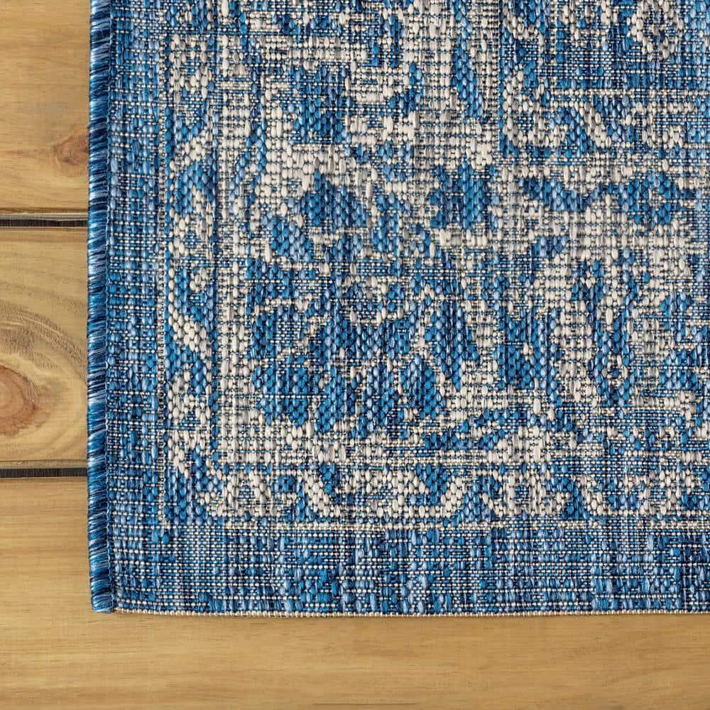 JONATHAN  Y Santa Monica Tela Textured Weave Floral 4 x 6 (ft) Loomed Polypropylene Navy/Gray Rectangular Indoor/Outdoor Border Coastal Area rug