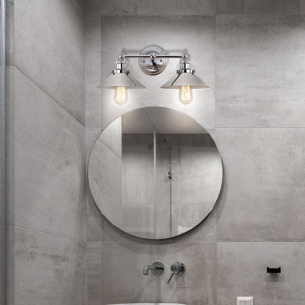 17.5" Metal June Vanity Wall Light Silver - JONATHAN Y: Chrome Finish, Industrial Style, ETL Listed, 2-Light Fixture