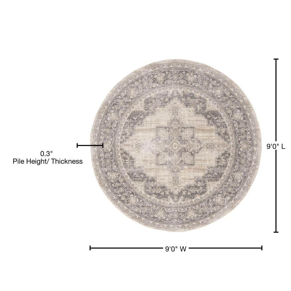 SAFAVIEH Brentwood Salah Oriental Area Rug, Cream/Grey, 9' x 9' Round