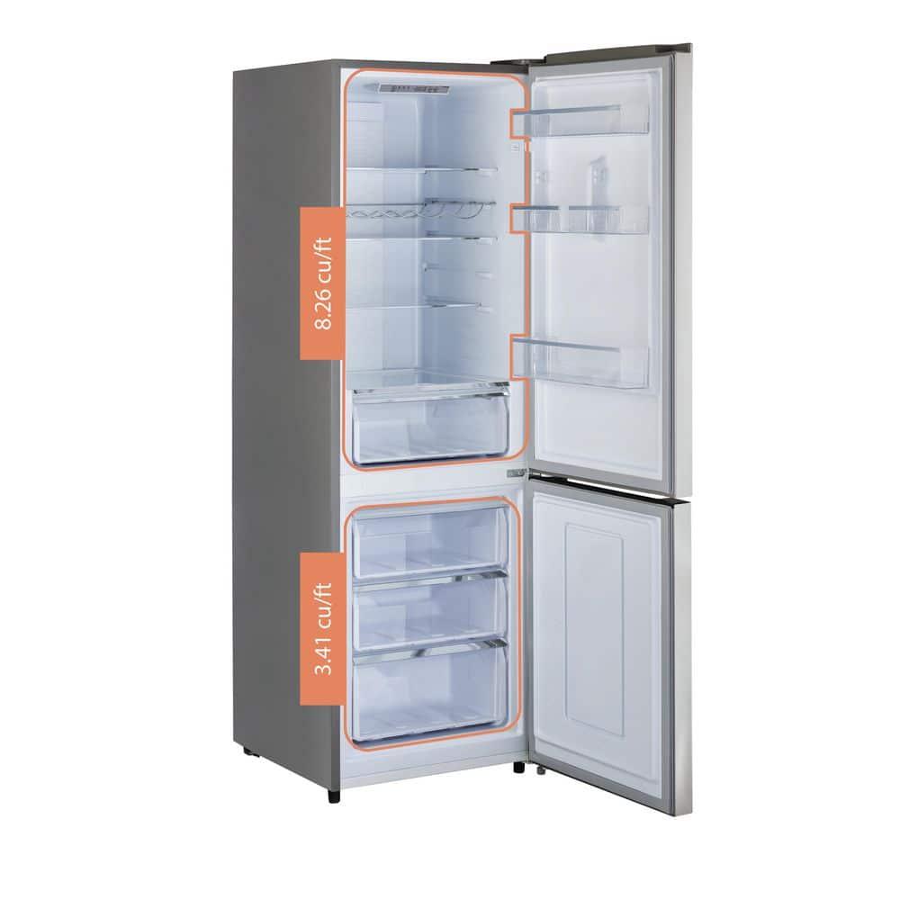 Unique Prestige 21.6" Frost Free 11.7 cu/ft Freestanding Bottom Freezer Refrigerator in Stainless Steel, ENERGY STAR Certified